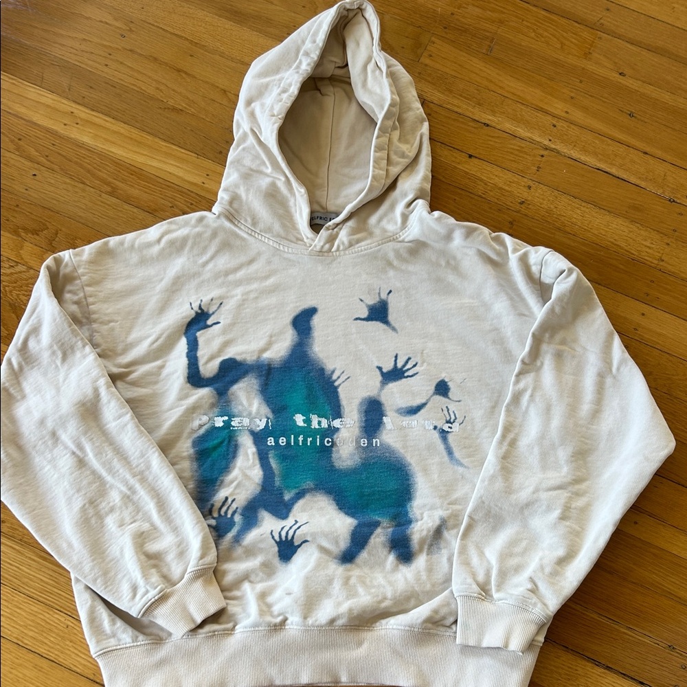 Aelfric Eden Cream Hoodie with Blue Graphic